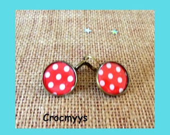 Red Stud Earrings with polka dots 15 mm