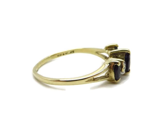 10K Gold Sapphire, Diamond Ring - Vintage Estate Wedding, Anniversary Ring, Size 5