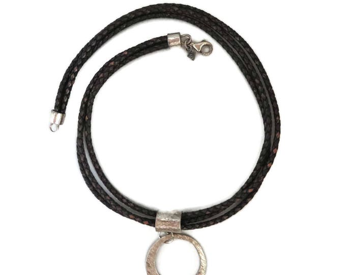 Silpada Sterling Choker - Vintage Sterling Silver and Leather Necklace, Hammered Silver Pendant Necklace, Gift for Her, Gift Box