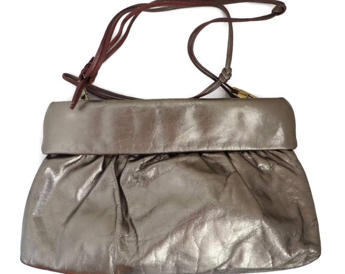Saks Fifth Avenue Leather Purse - Pale Gold & Brown Leather Strap Shoulder Bag, Vintage 1970s Designer Handbag