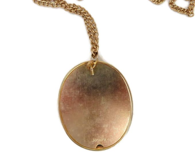 AVON Flower Pendant Necklace - Vintage 1980s Gold Tone Large Pendant Necklace, Gift for Her, Gift Boxed