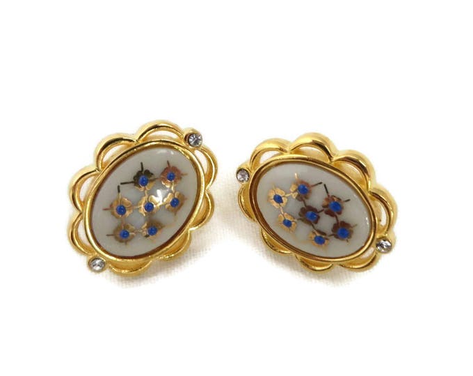 Lenox China Brooch, Earrings - Vintage Blue Dot Ivory China Demi Parure, Gift for Her, Gift Boxed