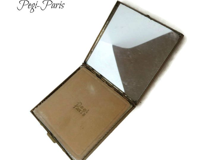 Vintage Square Compact - Pegi Paris Gold Tone Makeup Case, 1950s Accessories, Collectible Compact