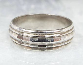 Vintage / Sterling Silver Diamond Cut Textured Wide Band Stacking Ring / Size L 1/2