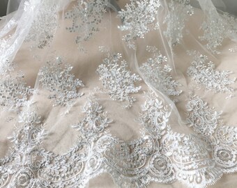 Beaded lace fabric | Etsy