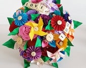 Paper Flower wedding bridal bouquet alternative vintage pin wheel pinwheel beach seaside carnival whimsical bright rainbow flower girl hoop