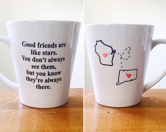 Long distance friendship mug. Custom Long distance mugs. State mug Personalized mug gift for best friend