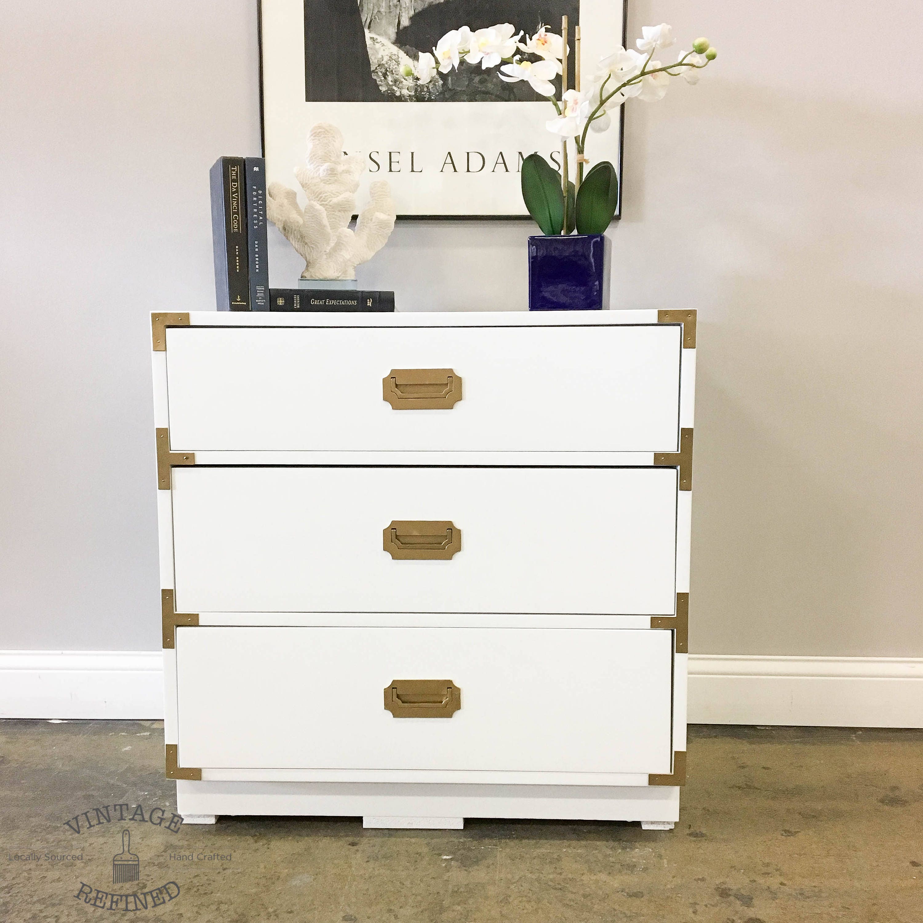 RESERVED White Painted Campaign Dresser