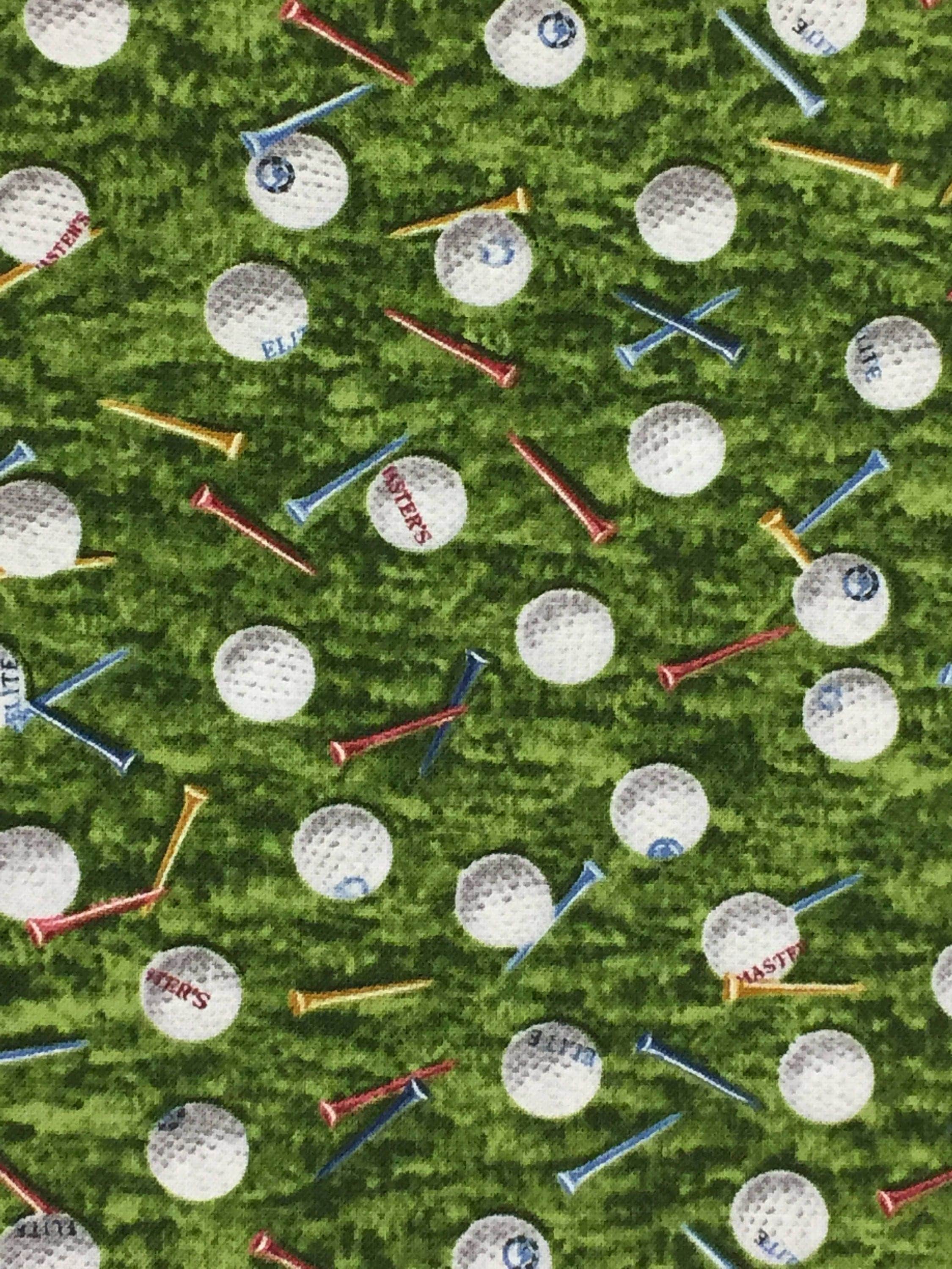 Golf Balls/Tees Quilting Fabric half yard // by the yard