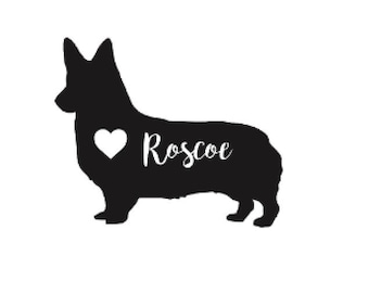 Corgi Decal, Texas Relief Decal, Dog Heart Decal, Dog Name Decal, Personalized Dog Sticker, Pet Owner, Bumper Sticker, Car Decal