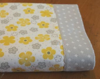 Personalized Baby Blanket, Yellow Baby Gift, Yellow Gray Nursery, Flannel Baby Blanket, Cotton Flannel Swaddle, Yellow Flower Blanket