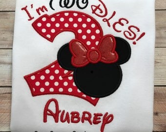 2nd Birthday, I'm Twodles, Minnie Mouse Embroidered T-Shirt, Girls Disney Birthday Outfit, Minnie Mouse Shirt or Onesie