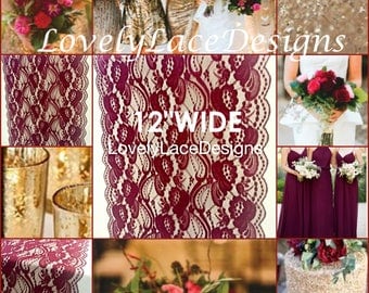 NEW Burgundy Weddings/ Burgundy Lace Table Runner/3ft-10ft long x 12" Wide/Wedding Decor/ Overlay/Tabletop Decor/Centerpiece/FREE runner