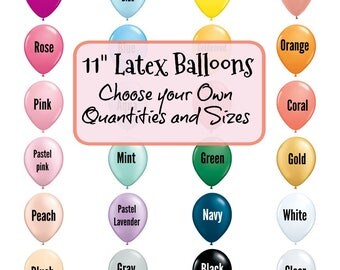 11" Latex Balloons, Choose your own Quantities and Sizes Party Balloons latex pastel balloons colored balloons 25+ color options
