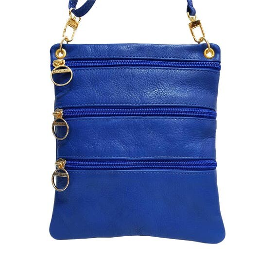 Gift for Women Royal Blue Leather Mini Crossbody Small