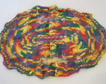 Bright Multi-Color Doily Table Scarf Dresser Scarf Hand Crocheted Retro
