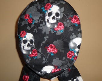 Hair wrap , Scrub Cap , Women's , flower , skull , Skeleton , bone