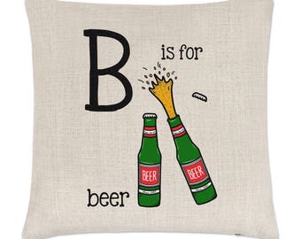 Letter B Is For Beer Linen Cushion Cover