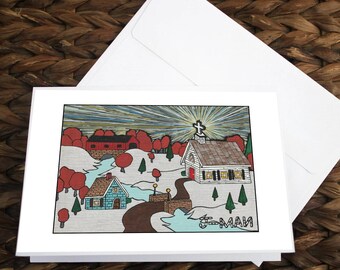 Set of 5 Winter Wonderland 5x7 Christmas Cards Mixed Media Outsider Folk Pop Art Painting