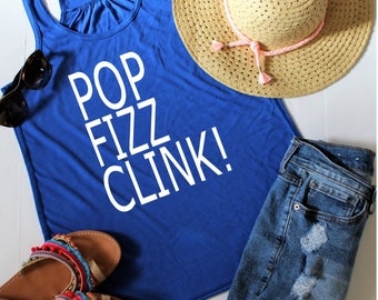 Clearance, Pop Fizz Clink Flowy Racerback Tank, Yoga Shirt, Workout Top, Tank Top, Champagne Tank Top, Champagne Apparel, Brunch Apparel
