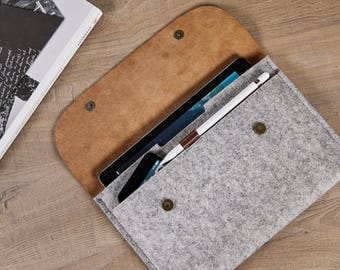NEW iPad Pro 10.5 inch case iPad Pro 10.5 envelope case 100% Natural wool felt case Genuine Leather iPad case iPad Pro Apple iPad Leather