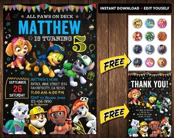 Paw Patrol Invitation, Paw Patrol Birthday Invitation, Paw Patrol Invitation Boy, Paw Patrol Party, Paw Patrol Birthday Invitation Boy
