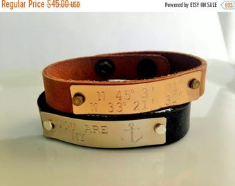 ON SALE Men's Copper Bracelet -Men's Leather Personalized Bracelet Boyfriend gift -Engraved Mens Bracelet - Mens Jewelry Gift for Him
