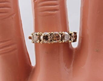 Vintage Champagne diamond Ring 14k Yellow Gold 5 stone Band est 1ct