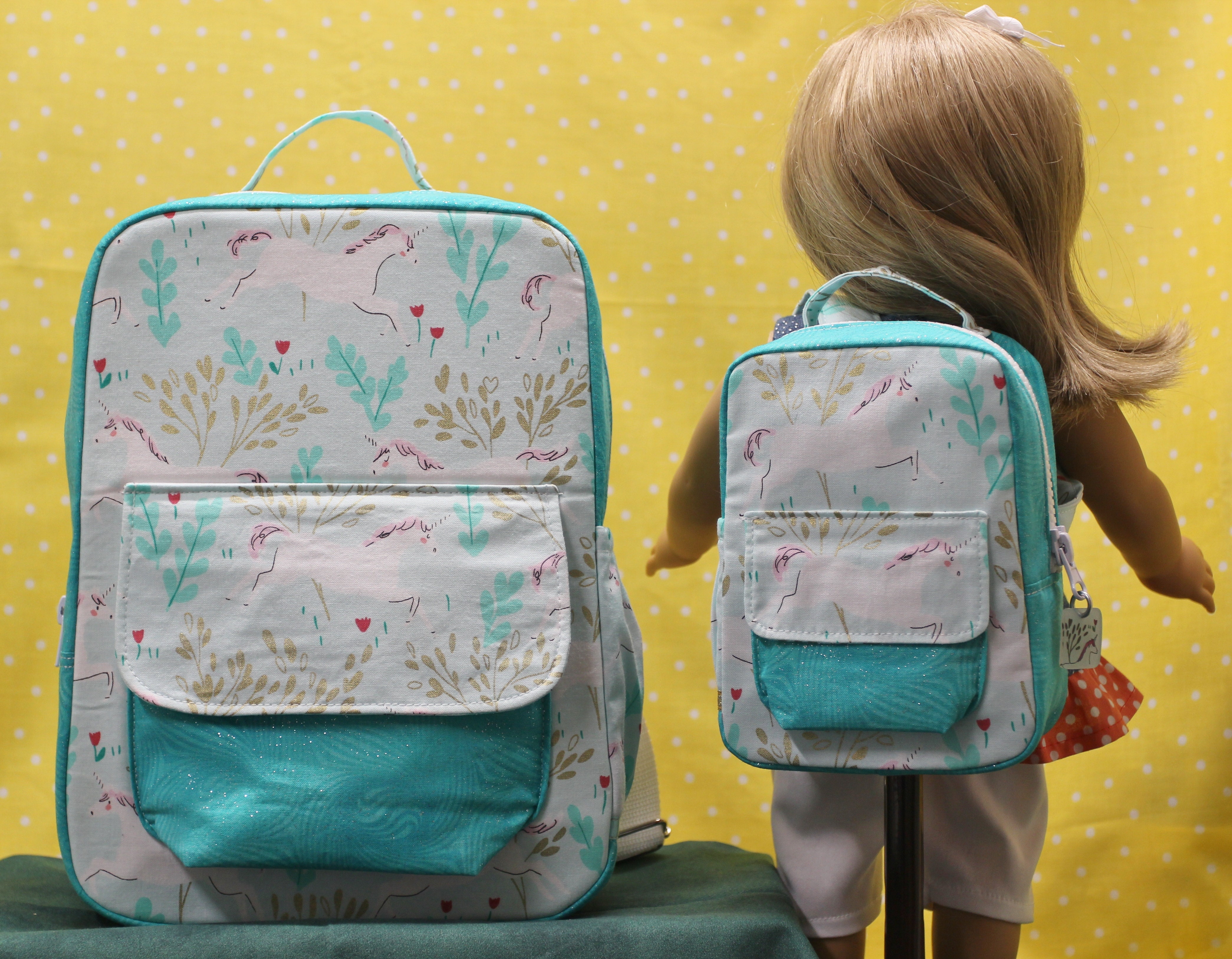 Child size backpack and matching doll backpack find them at