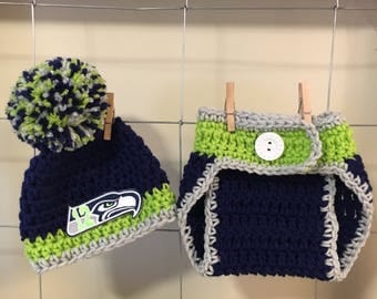 Newborn Seattle Seahawks baby hat or diaper cover, boys Seattle Seahawks hat, baby Seattle Seahawks outfit, Seahawks photo prop
