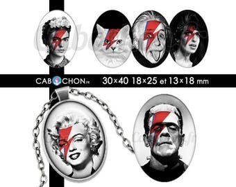 Stardust • 45 Images Digitales OVALES 30x40 18x25 13x18 mm ziggy bowie marilyn monroe chat joconde cabochon bijoux frida kahlo