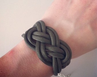 Silver anchor and khaki sailor knot bracelet