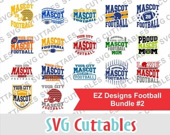 Football svg bundle, EZ Designs Football Bundle #2, svg, eps, dxf, set of 17 EZ Designs, Digital cut file for cutting machines