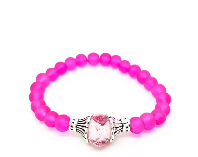 Neon Pink Stretch Bracelet, Bright Jewelry, Elastic bracelet, CounNeon Pink stretch bracelet, Flamingo pink jewelry, Bright jewelry