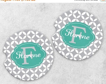 SALE - Personalized Car Coaster Set - Monogram Car Coasters - Cup Holder Coasters - Sandstone Car Coasters - Set of 2 Coasters - New Driver