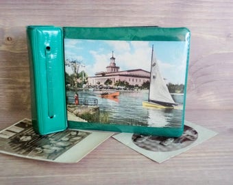 Vintage small Photo Album, Green Faux Leather Album, Black Pages, Old Photo front Cover, 80's Photo Album, Photo Organizer