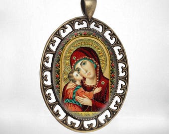 Virgin Mary Medal Igorevskaya Theotokos Christian Orthodox Jewelry Pendant Icon