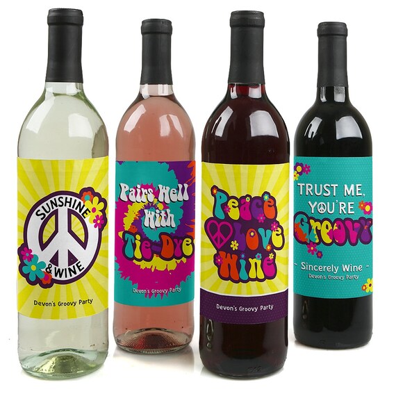 60's Hippie Custom 1960s Groovy Party Wine Bottle Labels