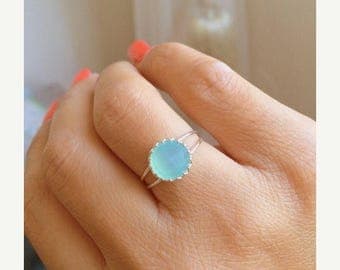 SALE - Aqua ring, Aqua chalcedony ring, Aqua blue Chalcedony ring, MINT ring, Light Blue Silver Ring, Gemstone ring