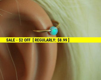 Cartilage hoop Earring, tiny opal silver hoop, opal hoop earring, gold hoop, small opal earrings, silver tiny hoop