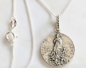 Necklace - Mary Magdalene Carried by Angels - Sterling Silver 20mm + 18 inch Sterling Silver Italian Chain