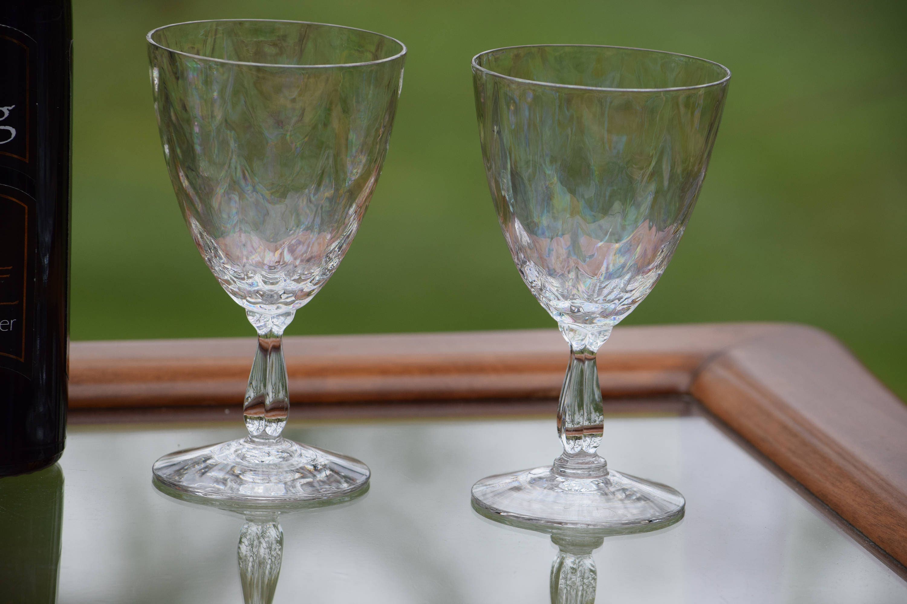 Vintage Iridescent Crystal Wine glasses, Set of 7, Fostoria Shell Pearl ...