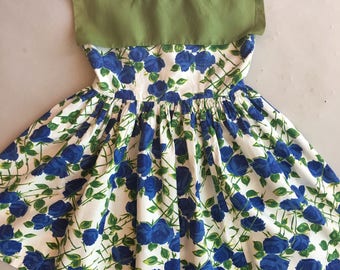 Vintage 1950s Little Girls Rose Print Dress