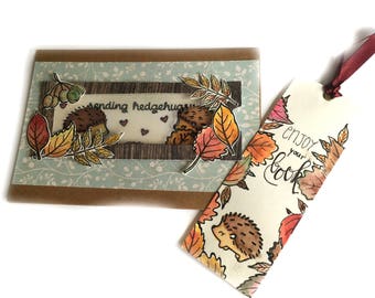 Automne décoration, thanksgiving card, gift card, bookmark, handmade card, magic slider card, hedgehogs, birthday card, customized gift