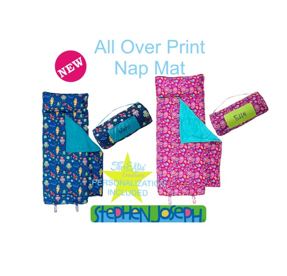 NEW DESIGNS Stephen Joseph All Over Print Personalized Nap Mats, Boys and Girls, Robot and Paisley Sleeping Bag.