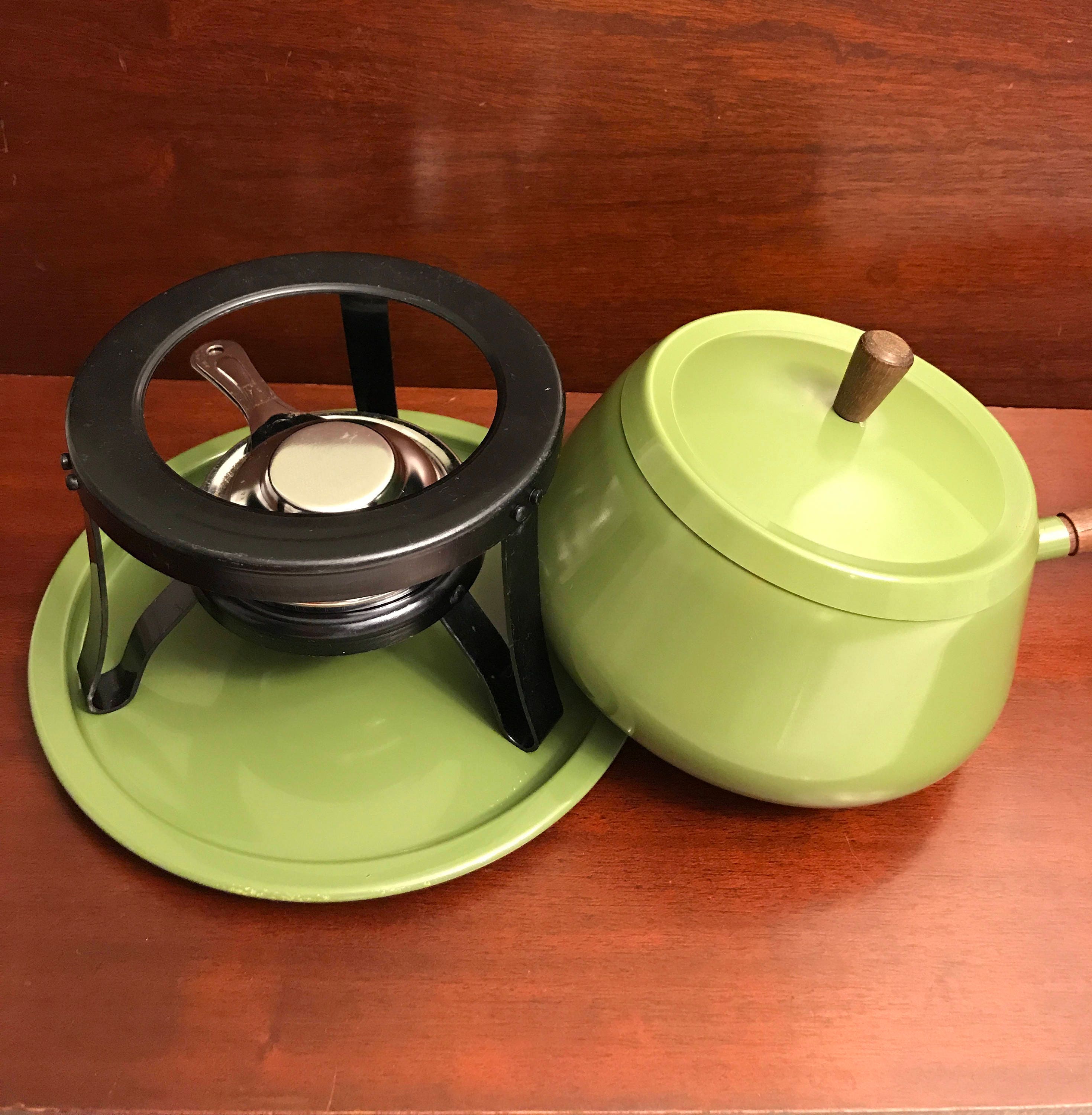 Vintage Fondue Pot, 1970s Fondue pot, Avocado Green Fondue pot, Vintage