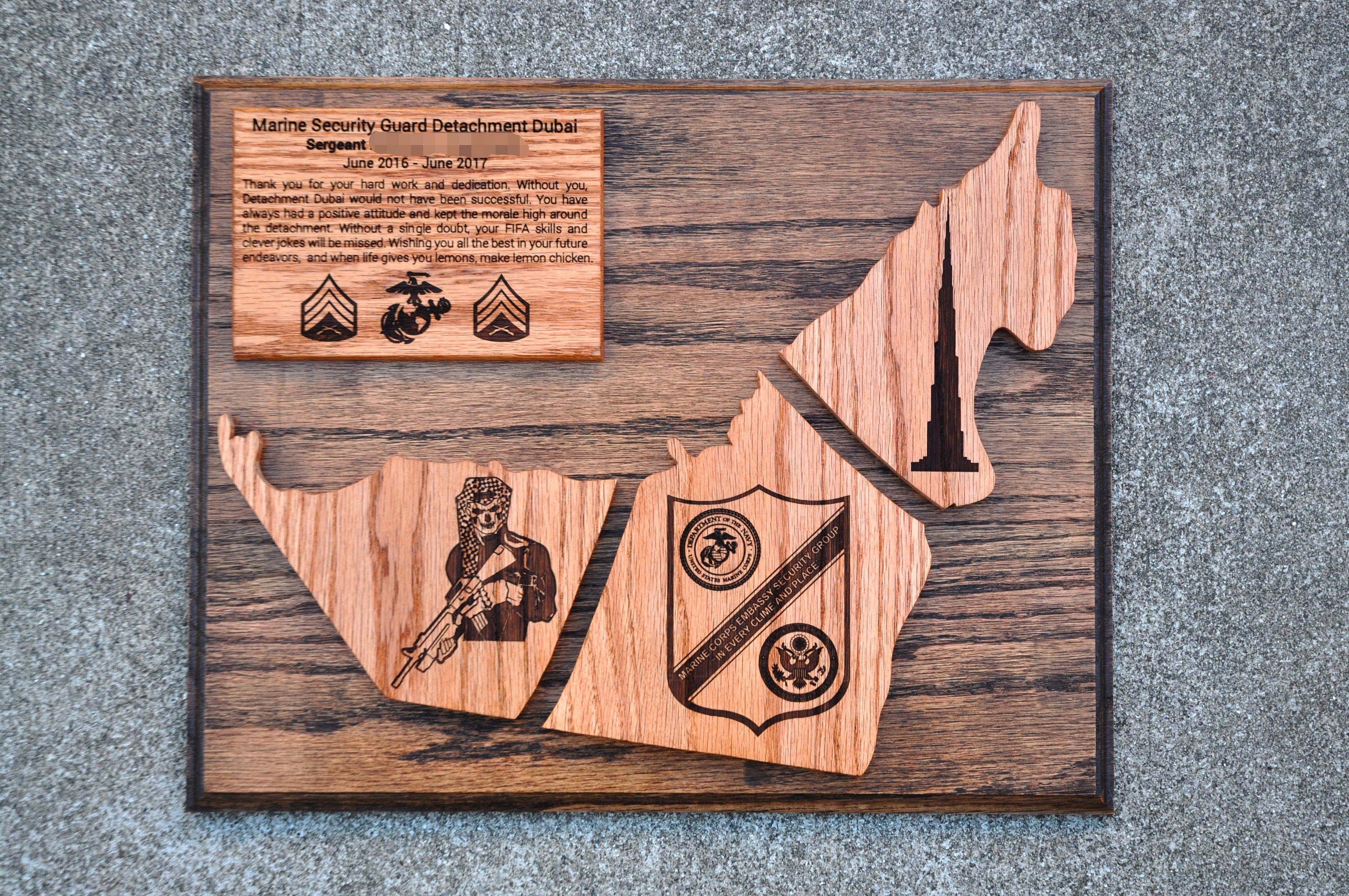 Handmade Military Going Away Plaque Fractured Stained