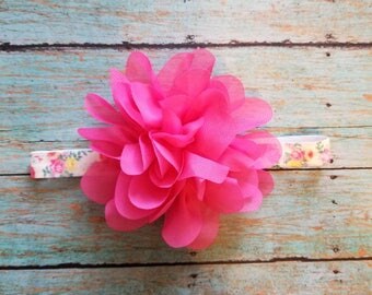 Pink Flower Headband, Baby Girl Headband, Hot Pink Headband, Elastic Headband