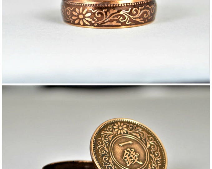 Japanese Coin Necklace, Brown Coin Necklace,Coin Art, Japanese Art, Bronze Coin, Japanese, Boho Necklace, Two-Sided,Coin Charm, Charm,Orient