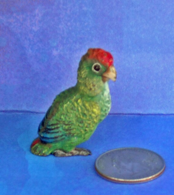 Adorable Antique Red-headed Amazon Parrot miniature collectible cold-painted Austrian Bronze
